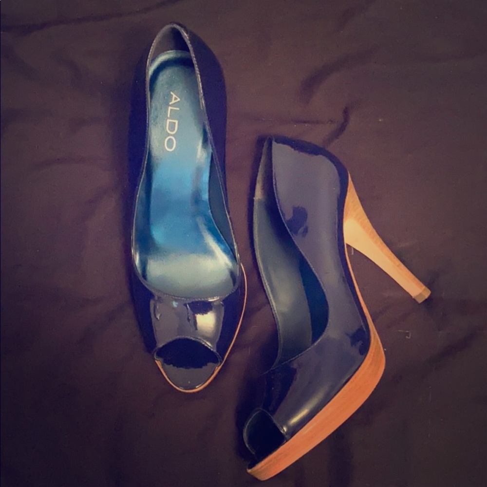 Brand New ALDO blue patent open toe pumps.